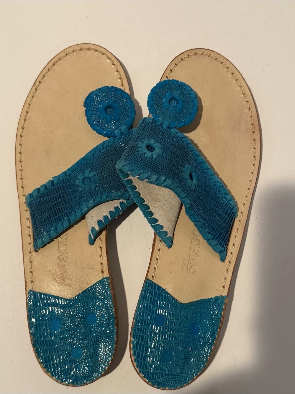 Jack Rogers Teal Leather Thong Sandals